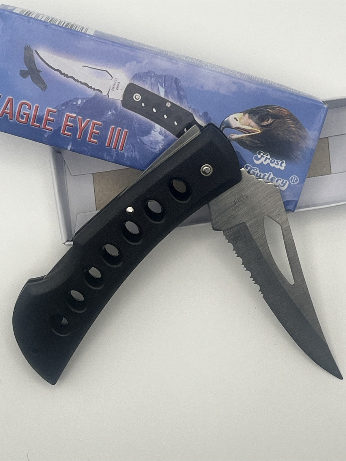 Pocket Knife Lock Back 5" New Eagle Eye III Half Serrated Frost Cutlery 15-109B