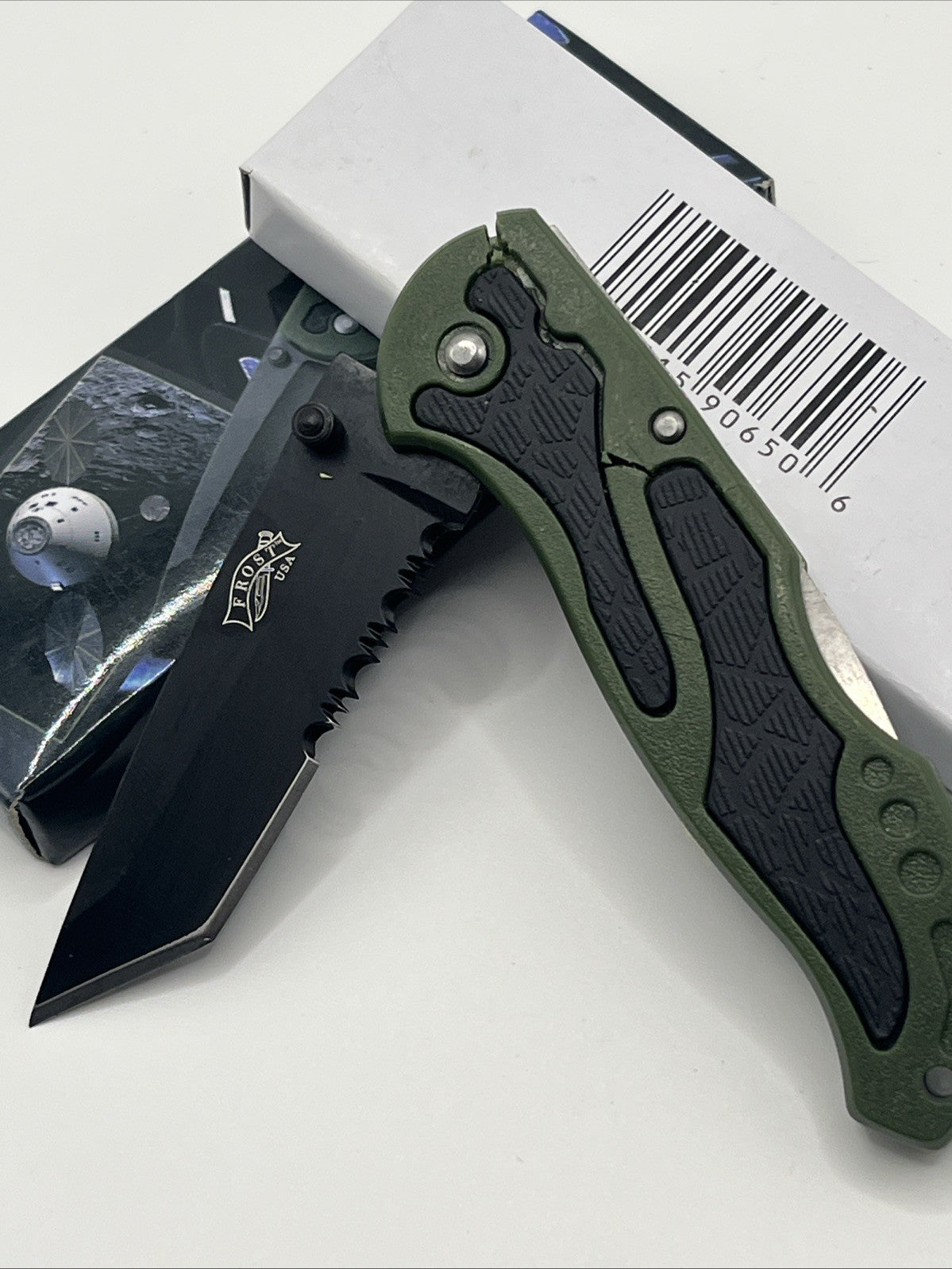 (11ct) Frost 18-471G/B 18471G/B 18471GB Tactical Folding Knife ~ Green & Black