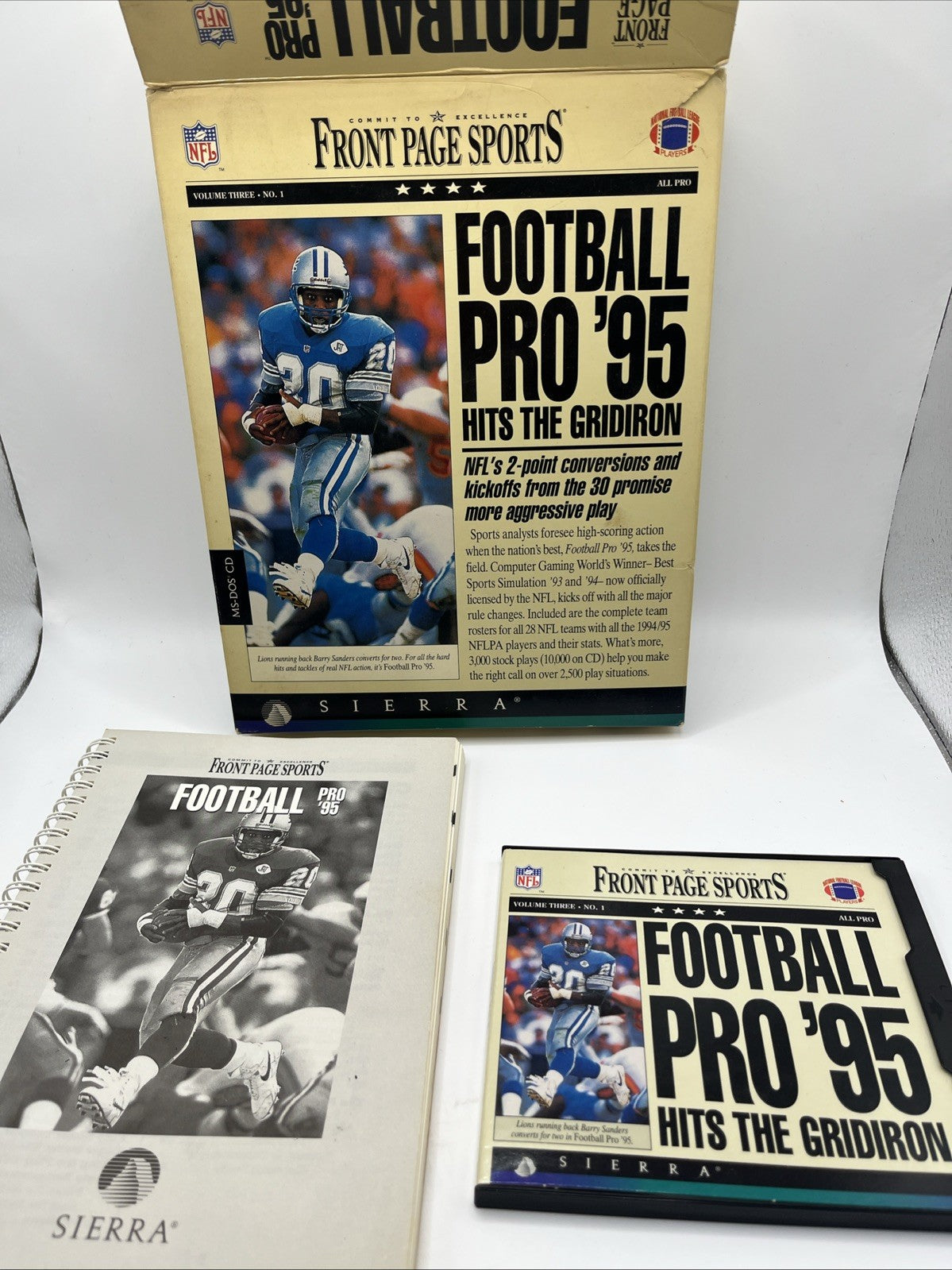 Front Page Sports NFL Football Pro 95 Big Box PC Game MS-DOS FloppyBarry Sanders