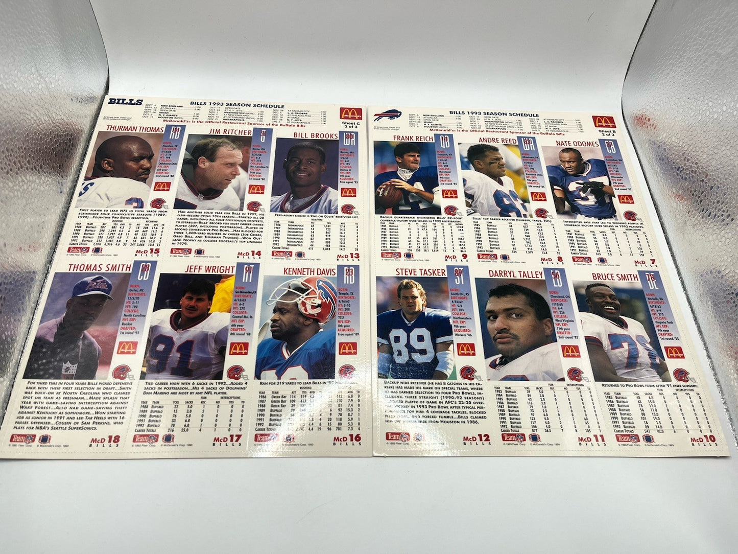 1993 McDonald's NFL Limited Edition GameDay Collector Cards Full Set All 3Sheets