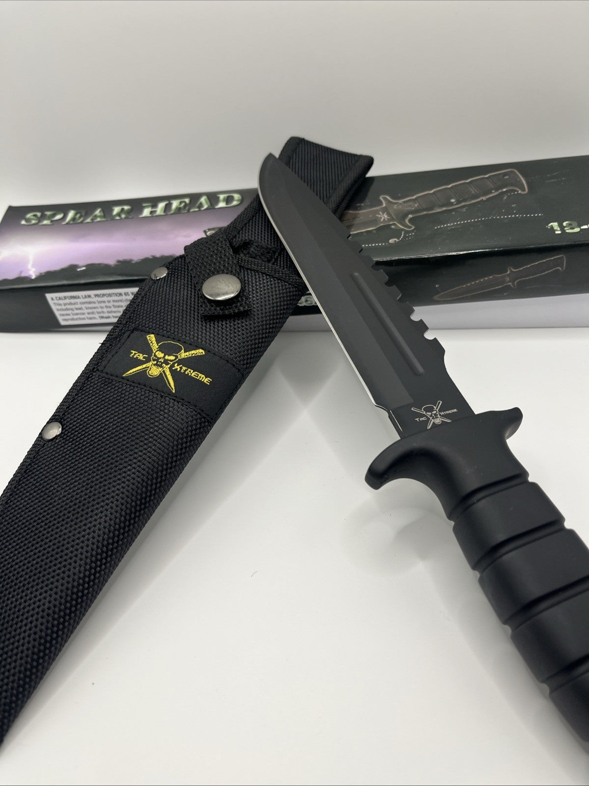 Spear Head 18-462B 11.5” Fixed Blade Black Blade W/Blood Groove And Saw