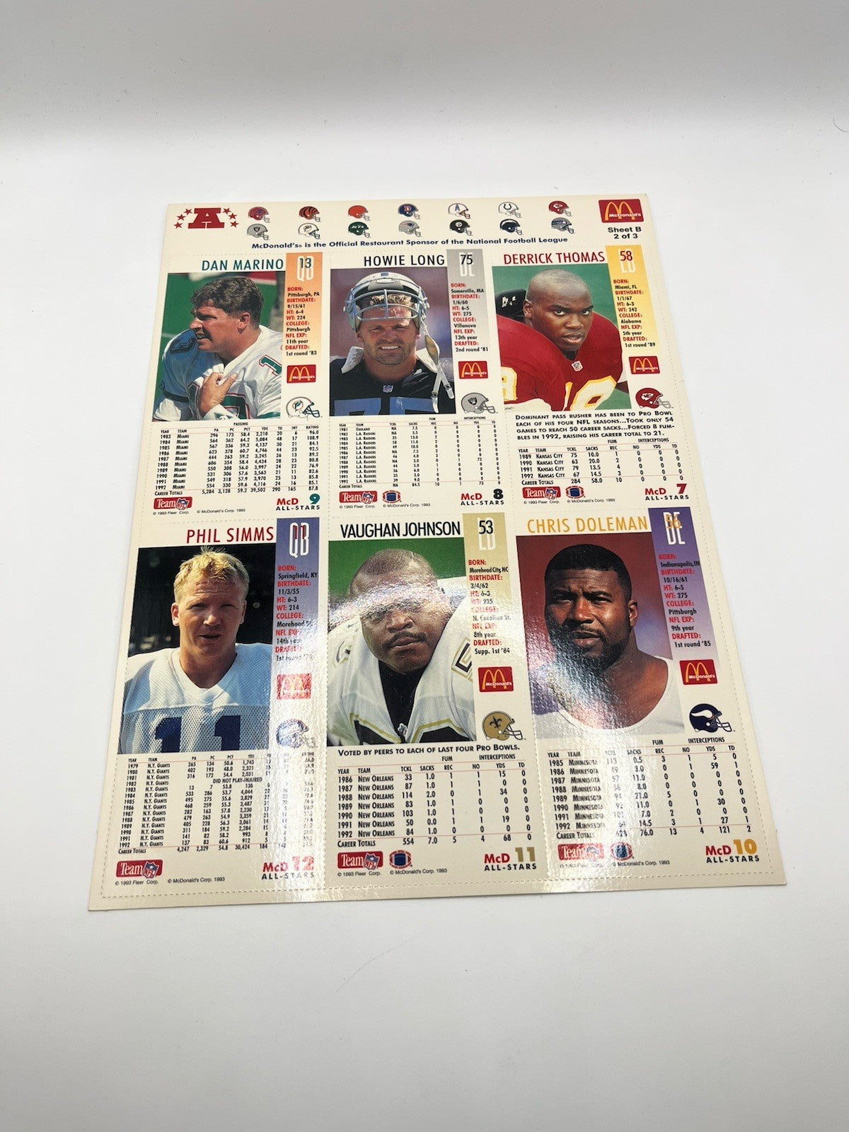1993 McDonald's NFL Limited Edition GameDay Collector Cards Full Set All 3Sheets